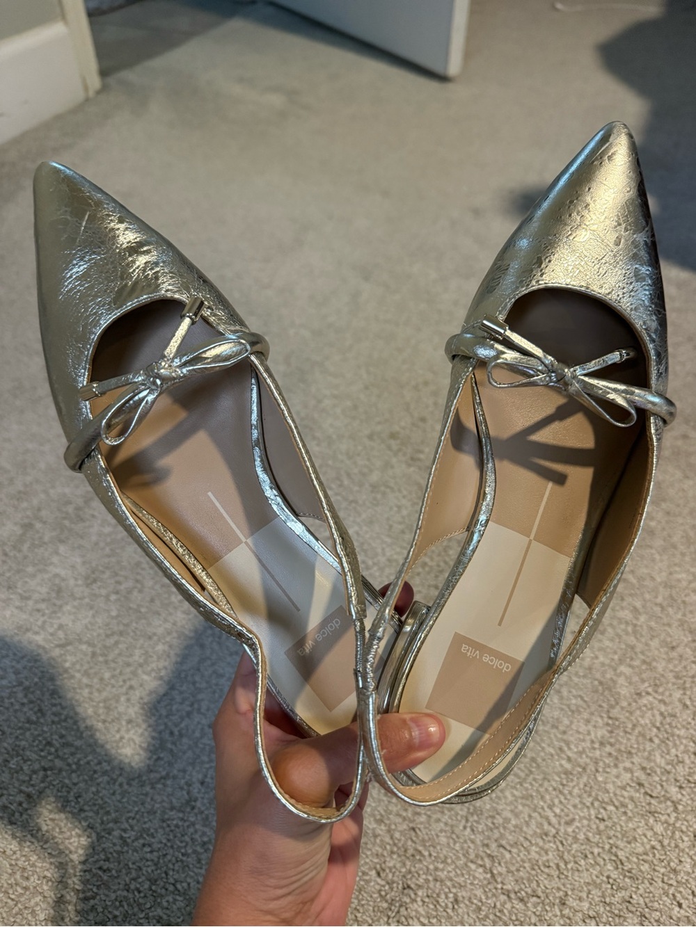 Dolce Vita Payge Gold Pointed Toe Slingback Flats with Bow